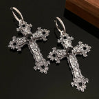 Dark Big Silver Cross Marriage Dangle Earring