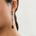 Dark Black Crystal Long Fringe Drop Earring
