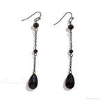 Dark Black Crystal Long Fringe Drop Earring