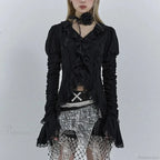 Dark Black Lace Flare Sleeve Shirt