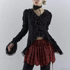 Dark Black Lace Flare Sleeve Shirt