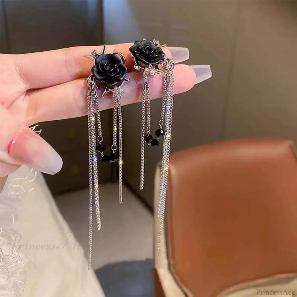 Dark Blossom Fringe Zircon Ear Wrap Earring