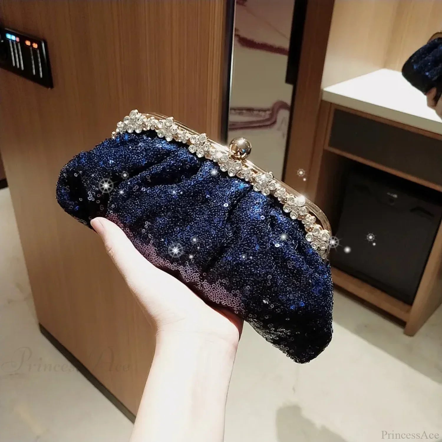 Dark Blue Sequin Clutch Wristlet