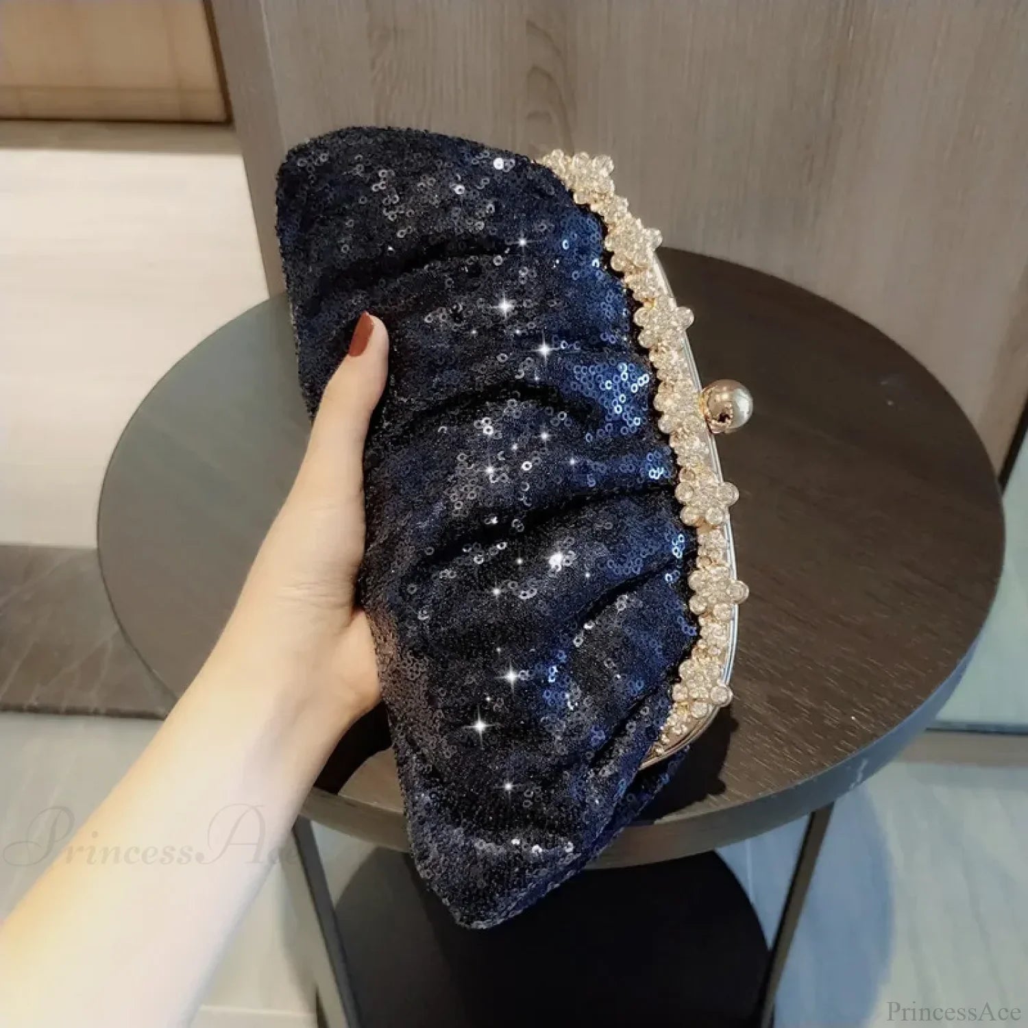 Dark Blue Sequin Clutch Wristlet