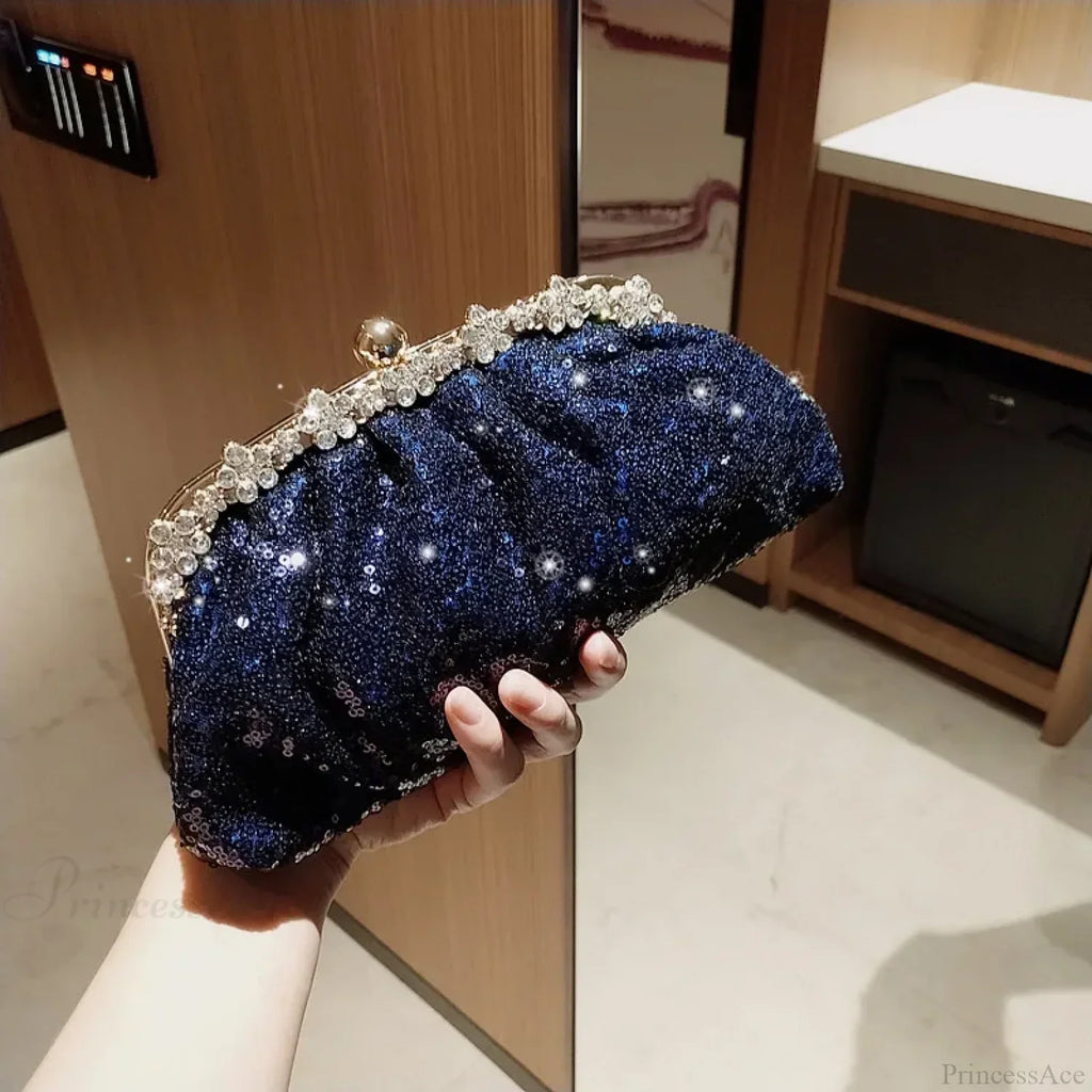 Dark Blue Sequin Clutch Wristlet