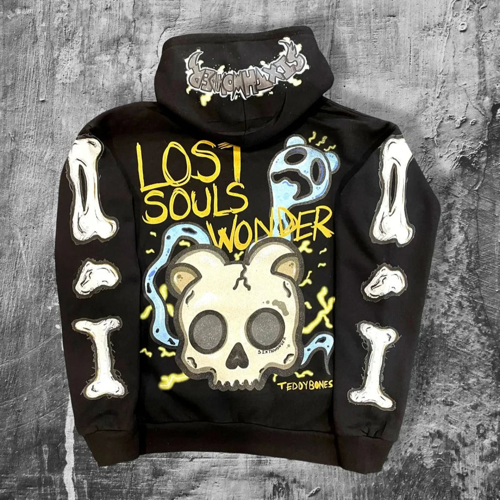 Dark Cartoon Embroidered Hooded Sweatshirt