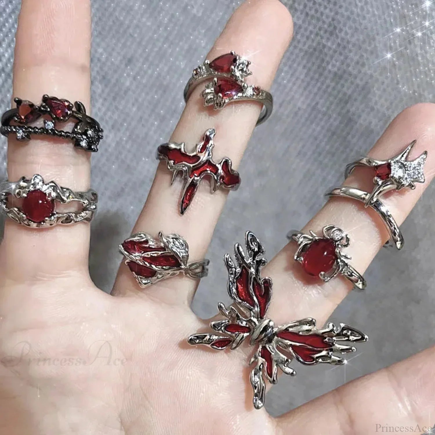 Dark Crimson Crystal Arachnid Celestial Band