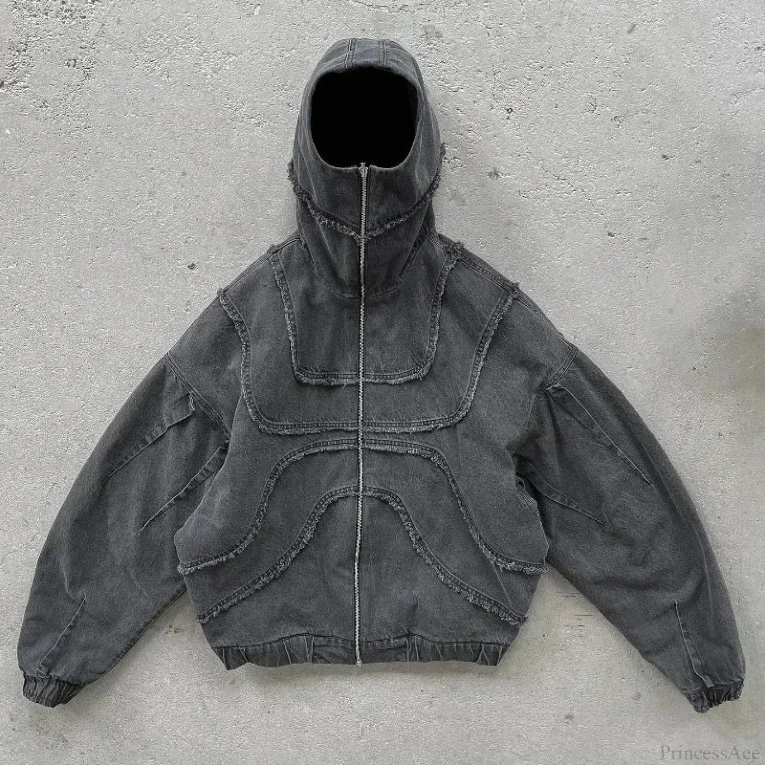 Dark Denim Patchwork Pullover Hoodie