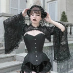 Dark Flared Sleeve Silk Blouse