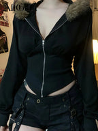 Dark Futuristic Furry Hem Hoodie