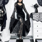 Dark Lace Trumpet Slim Midi Dress