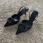 Dark Leather Pointed Toe Mysterious Stiletto