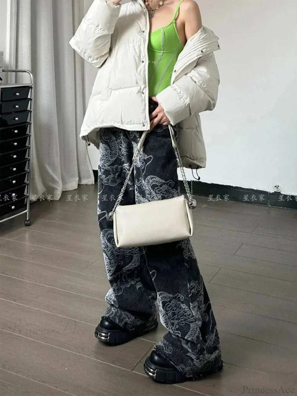 Dark Medieval Dragon Print Loose Trousers