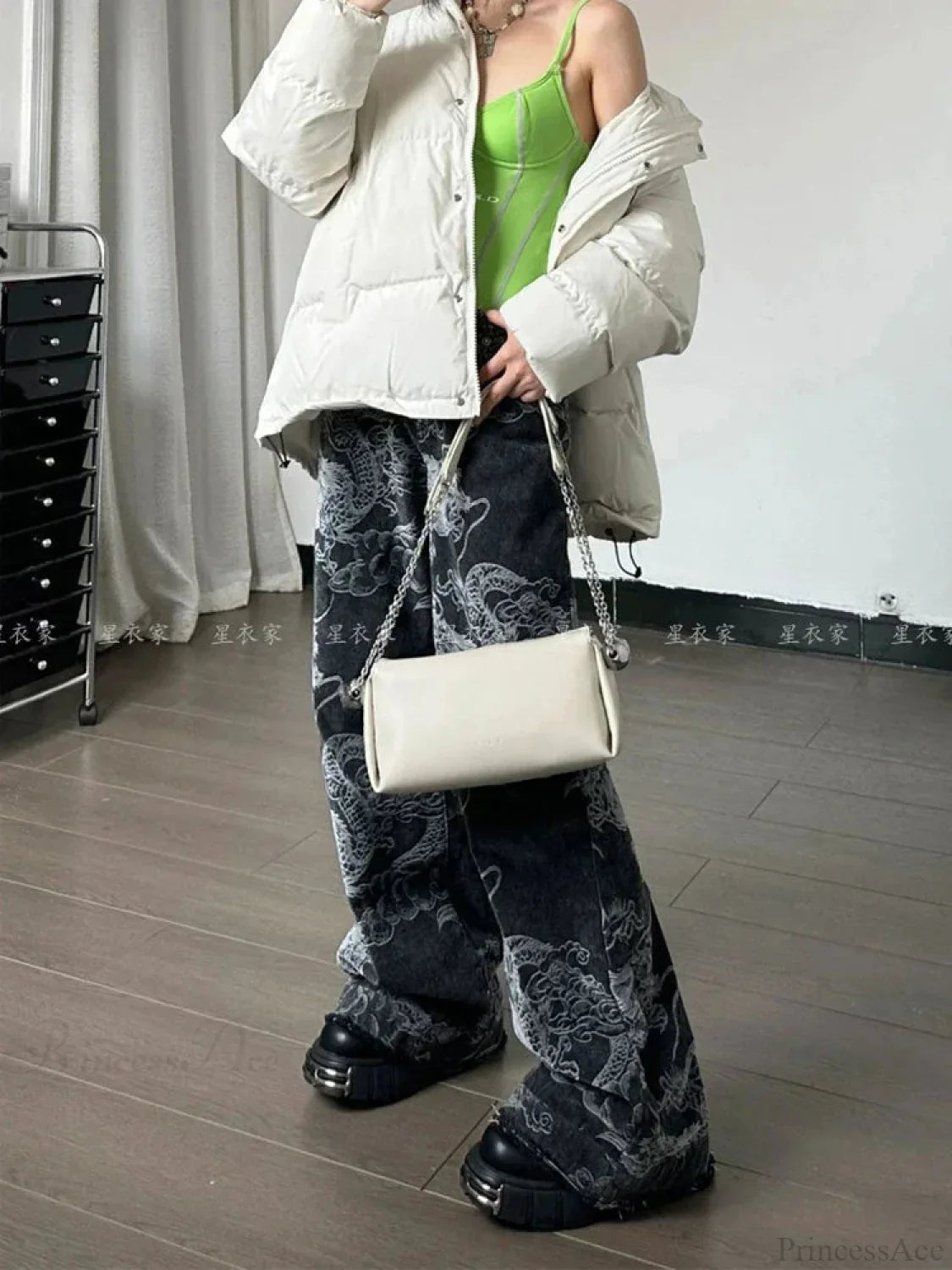 Dark Medieval Dragon Print Loose Trousers