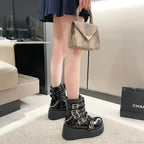 Dark Motorcycle Zip Tall Heel Platform Boot