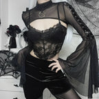 Dark Net Lace Up Flared Shirt