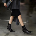 Dark Patent Leather Gothic Dagger Ankle Boot