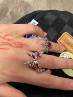 Dark Rebel Crimson Gem Cross Ring