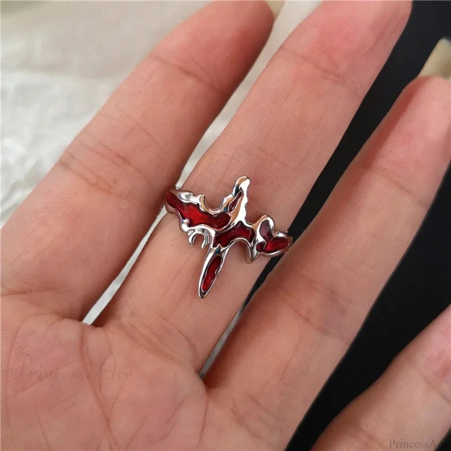 Dark Rebel Crimson Gem Cross Ring