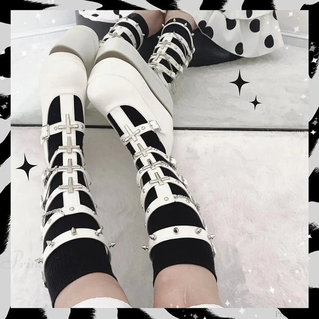 Dark Rebel Metal Chain Platform Chunky Boot