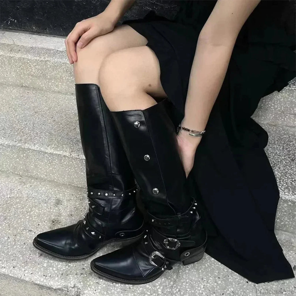 Dark Rebel Thigh High Gothic Motorbike Boot