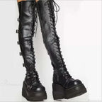 Dark Thigh Tall Platform Wedges Rebel Boot