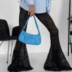 Dark Thin Lace Flared Pant