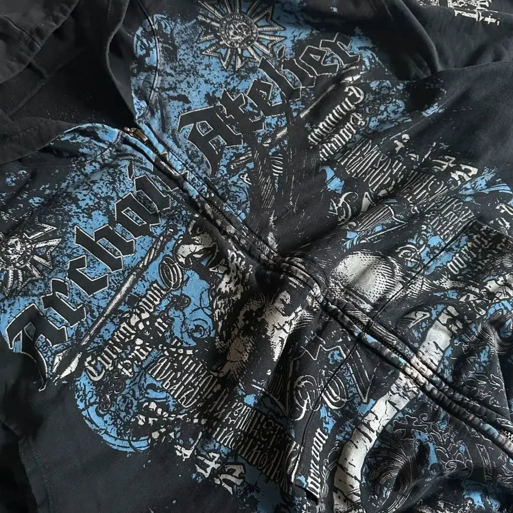 Dark Vintage Design Zipper Hoodie