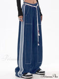 Dark Wash Belted Trendy Baggy Boyfriend Jeans