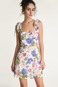 Floral Print Tie Shoulder Sweetheart Bustier A-Line Mini Dress