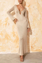 Beige Long Sleeve Maxi Sweater Dress