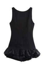 High Neck Sleeveless Sculpted Ruffle Bubble Hem Mini Dress