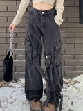 Vintage Wash High Rise Multi Pocket Cargo Jeans