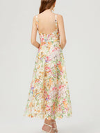 Floral Lace Sleeveless V-Neck Midi Dress