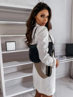 Blazer Dress White Double Breasted Solid Color Slim Fit Casual Belt Spring Fall Outerwear For Women