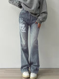 Skull Print Flare Jeans