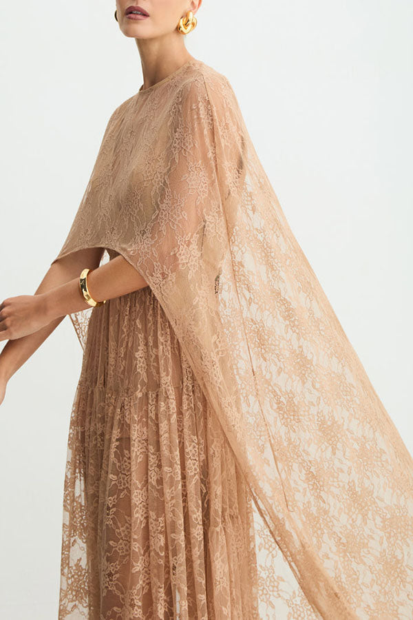 Carissa Floral Lace High Low Maxi Cape