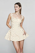 Polka Dot Square Neck Wide Strap Pocket Skater Mini Dress