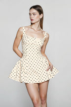 Polka Dot Square Neck Wide Strap Pocket Skater Mini Dress