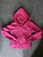 Barbie Pink Letter Rhinestone Print Zip Up Oversized Hoodie