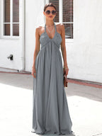 Halter Neck Maxi Dress for Women - Boho V Neck Ruched Flowy Backless Sun Dress - Summer Beach Party 2026