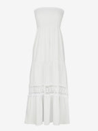 Strapless Smocked Maxi Dress for Women - Boho Crochet Lace Tiered Tube Dress - Summer Beach Resort 2026