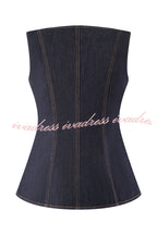 Stassi Denim Square Neck Unique Button Up Princess Seams Vest Top