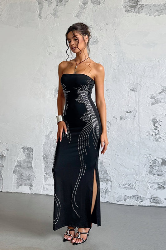 Rhinestone Strapless Bodycon Maxi Formal Dress
