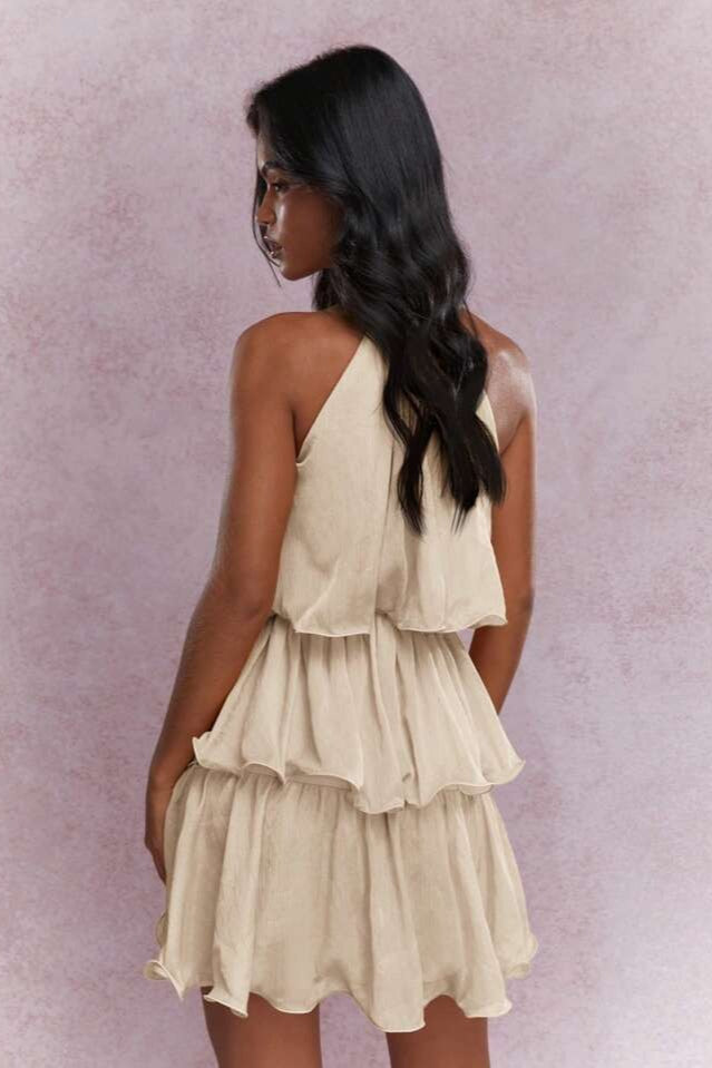 Halter Neck Tiered Ruffle Mini Dress