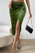 Velvet High Slit Bodycon Skirt
