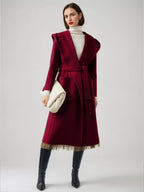 Wool Cashmere Blend Wrap Coat With Hood Double-Faced Camel Belted Winter Outerwear For Women 2026
