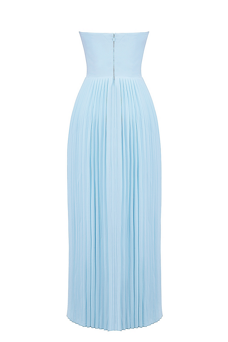 Lola Statement Strapless Cinch Waist Pleated Maxi Dress Blue [pre Order] Boutique Collection