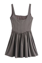 Velvet Square Neck Corset Seam Gathered Fit and Flare Mini Dress
