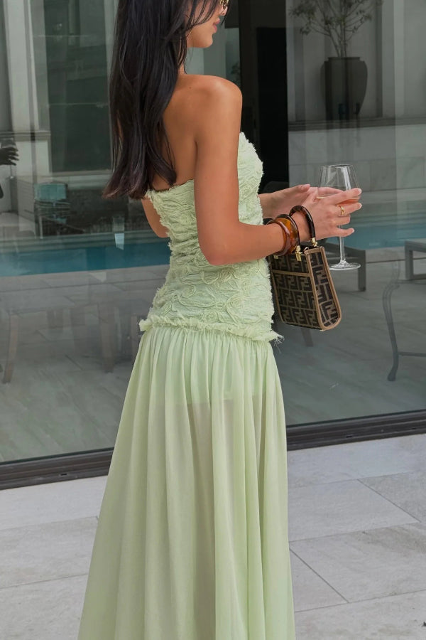 Stylish Three-dimensional Floral Chiffon Patchwork Strapless Elegant Maxi Dress